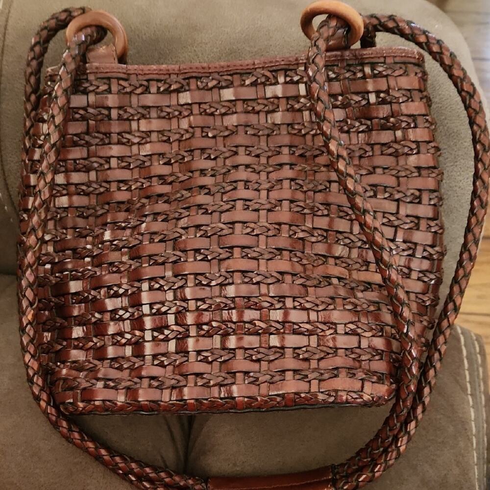 Dillards Chic Woven Brown Leather Shoulder Bag
